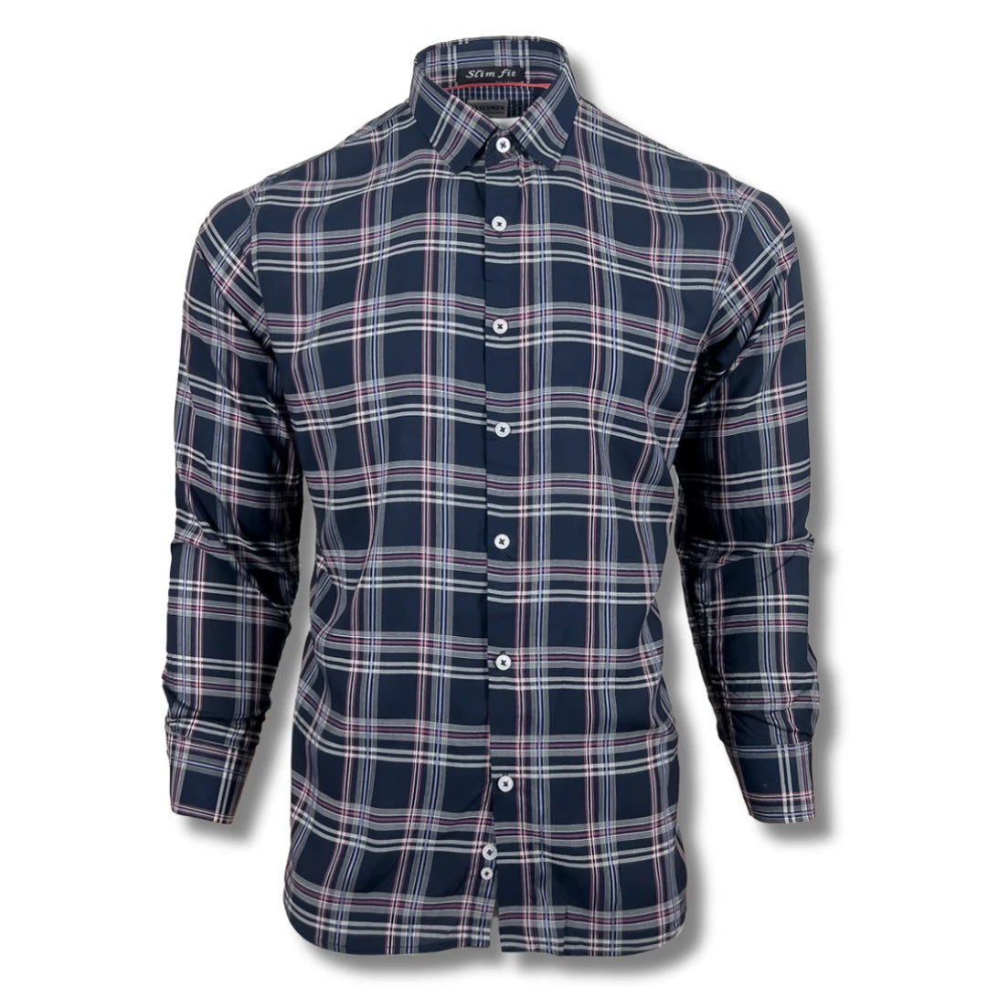 Navy Blue & Pink Contrast Checkered Shirt