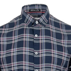 Navy Blue & Pink Contrast Checkered Shirt