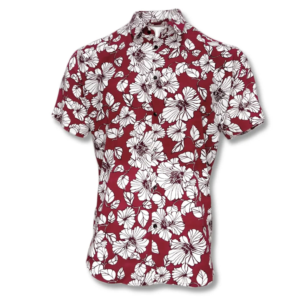 Men's Red Linen Printed Shirt