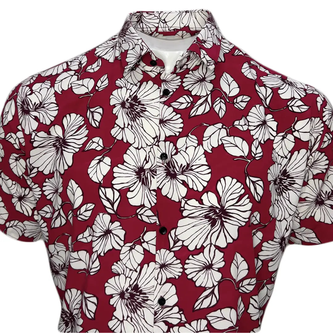 Men's Red Linen Printed Shirt