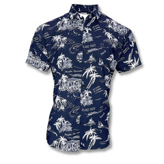 Navy Blue Printed Linen Shirt for Men