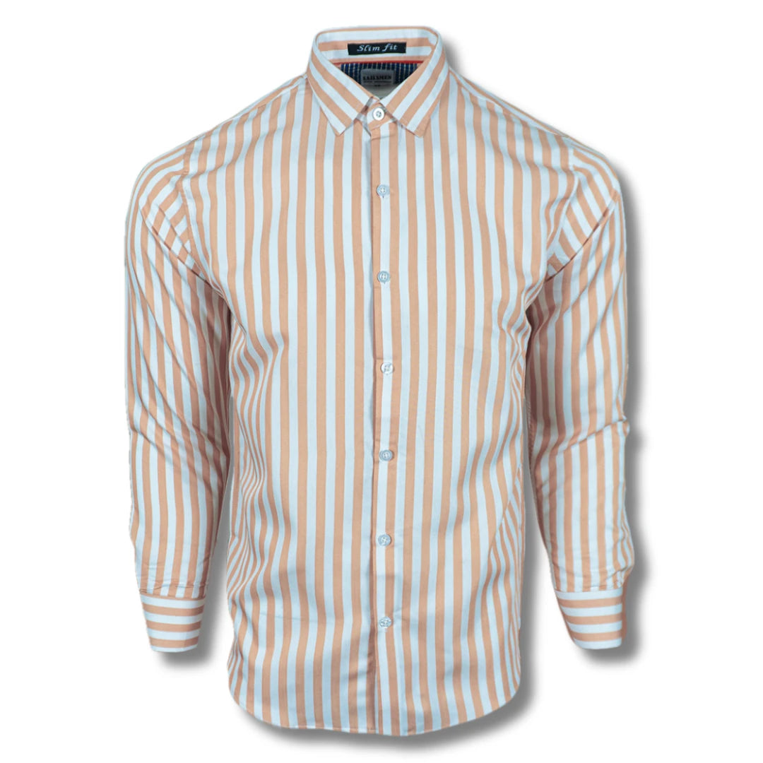 Peach & White Striped Casual Shirt for Men