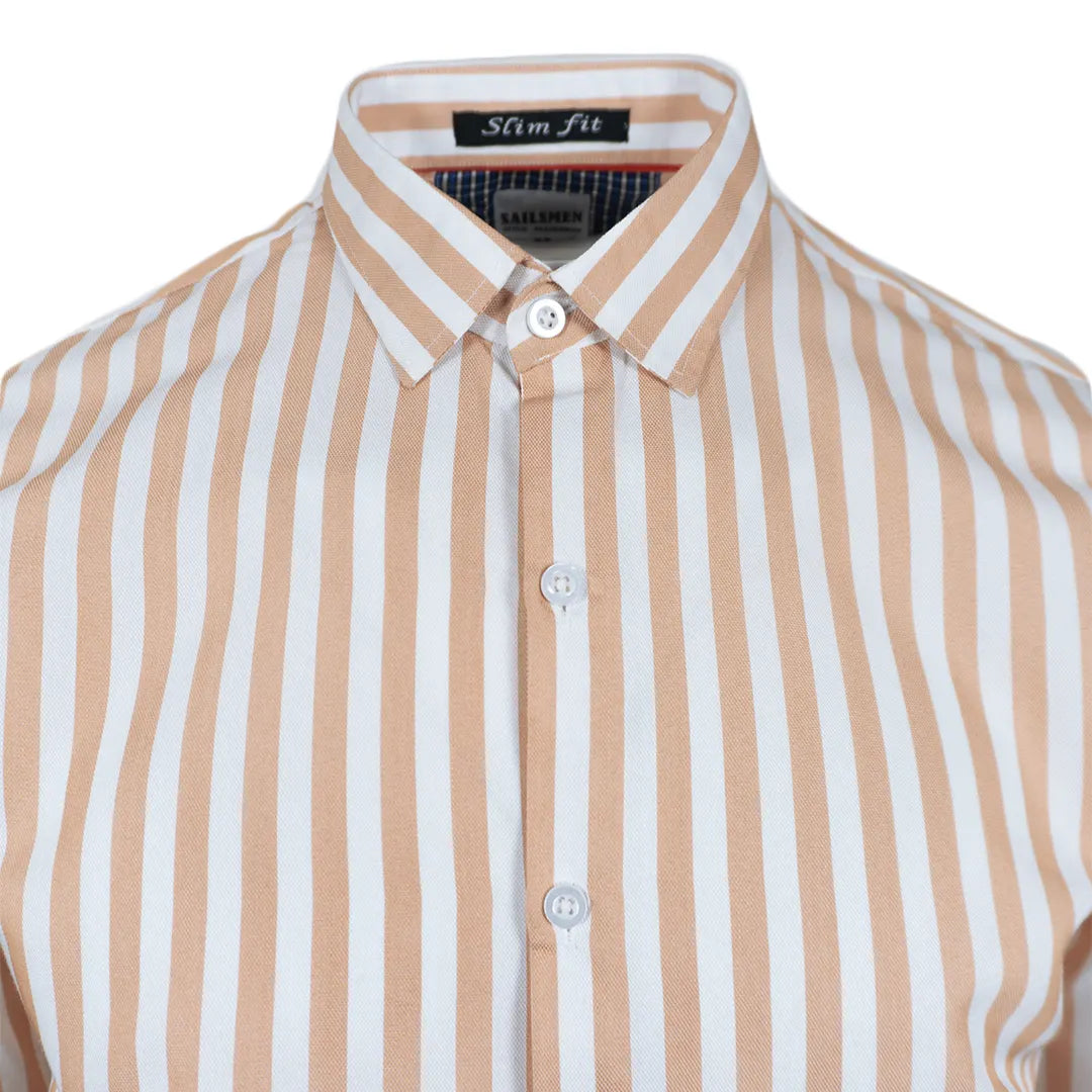 Peach & White Striped Casual Shirt for Men