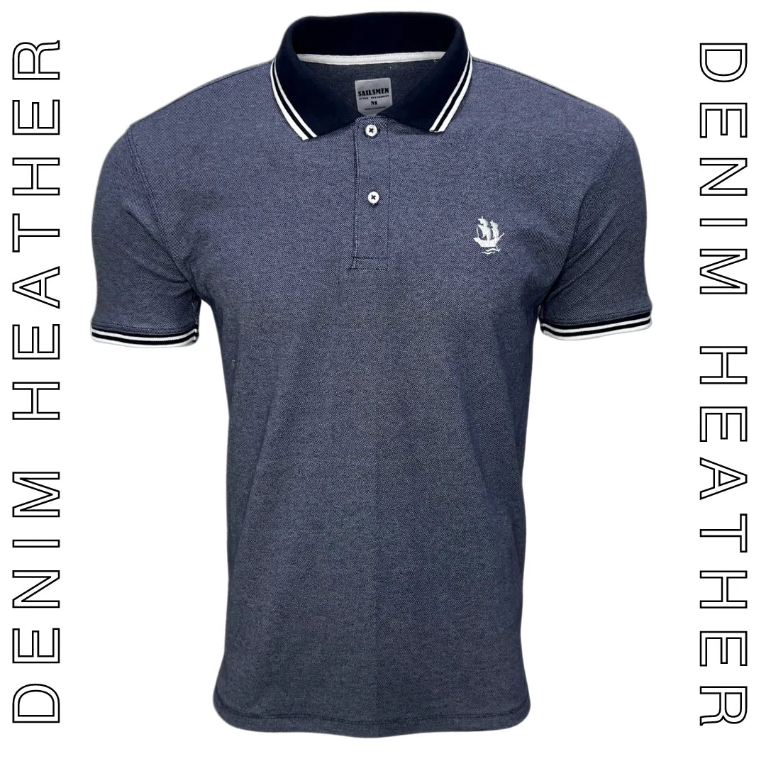 Heather Polo Shirts for Men Denim Heather Small