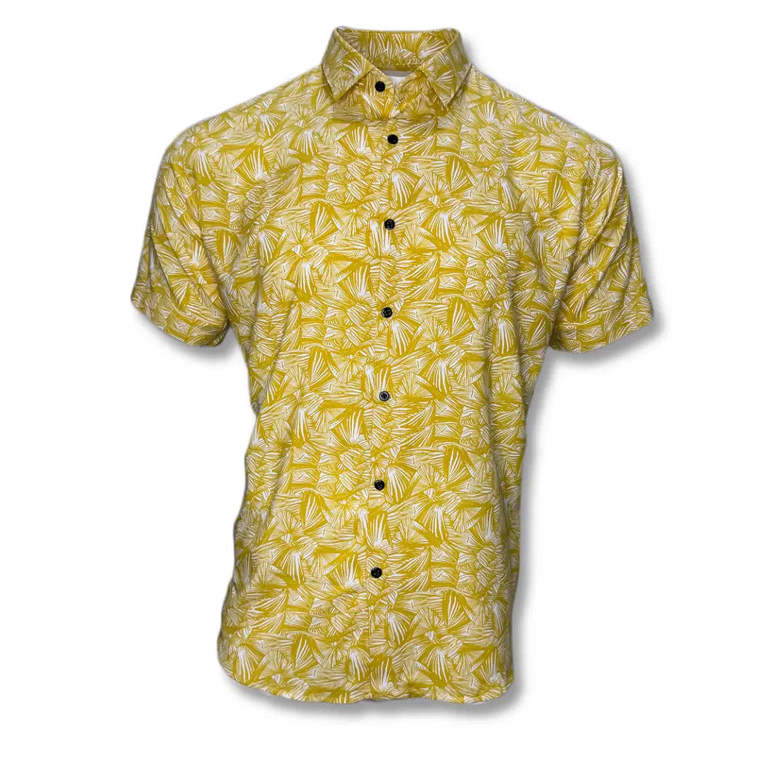 Men's Yellow Linen Printed Shirt