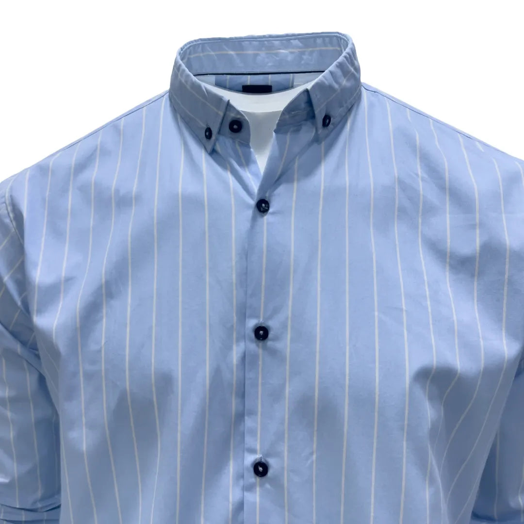 Blue and White Striped Casual Shirt