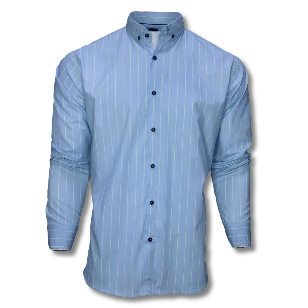 Blue and White Striped Casual Shirt