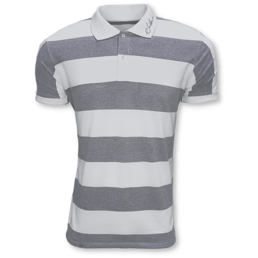 Gray and White Panelled Polo Shirt