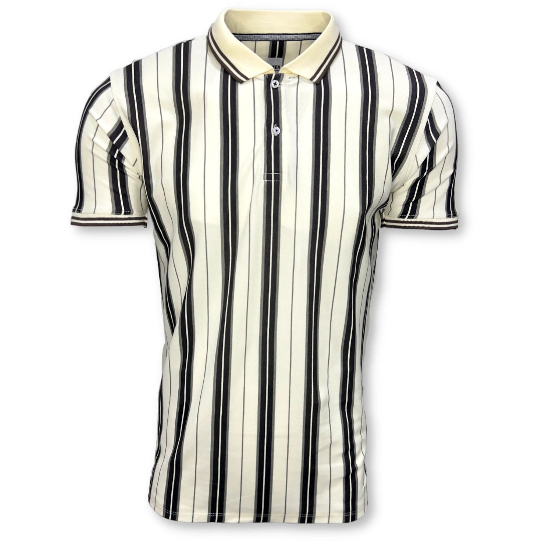 Off White and Brown Striped Polo Shirt